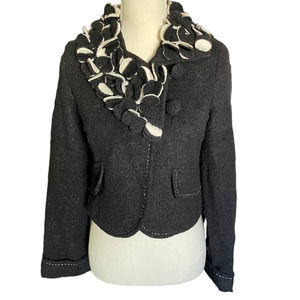 NWT Luluvia Womens Button-Up Circle Trim Coat Flap Pocket Long Sleeve Size S